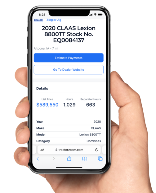 mobile view of TractorZoom.com equipment listing page