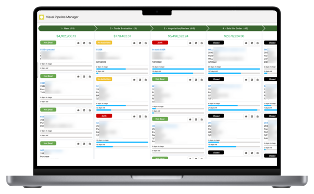 desktop view of visual sales pipeline in Anvil Pro