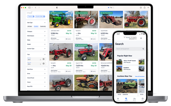 desktop and mobile view of Tractor Zoom equipment listings
