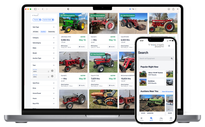 TractorZoom.com search results view on desktop and mobile devices