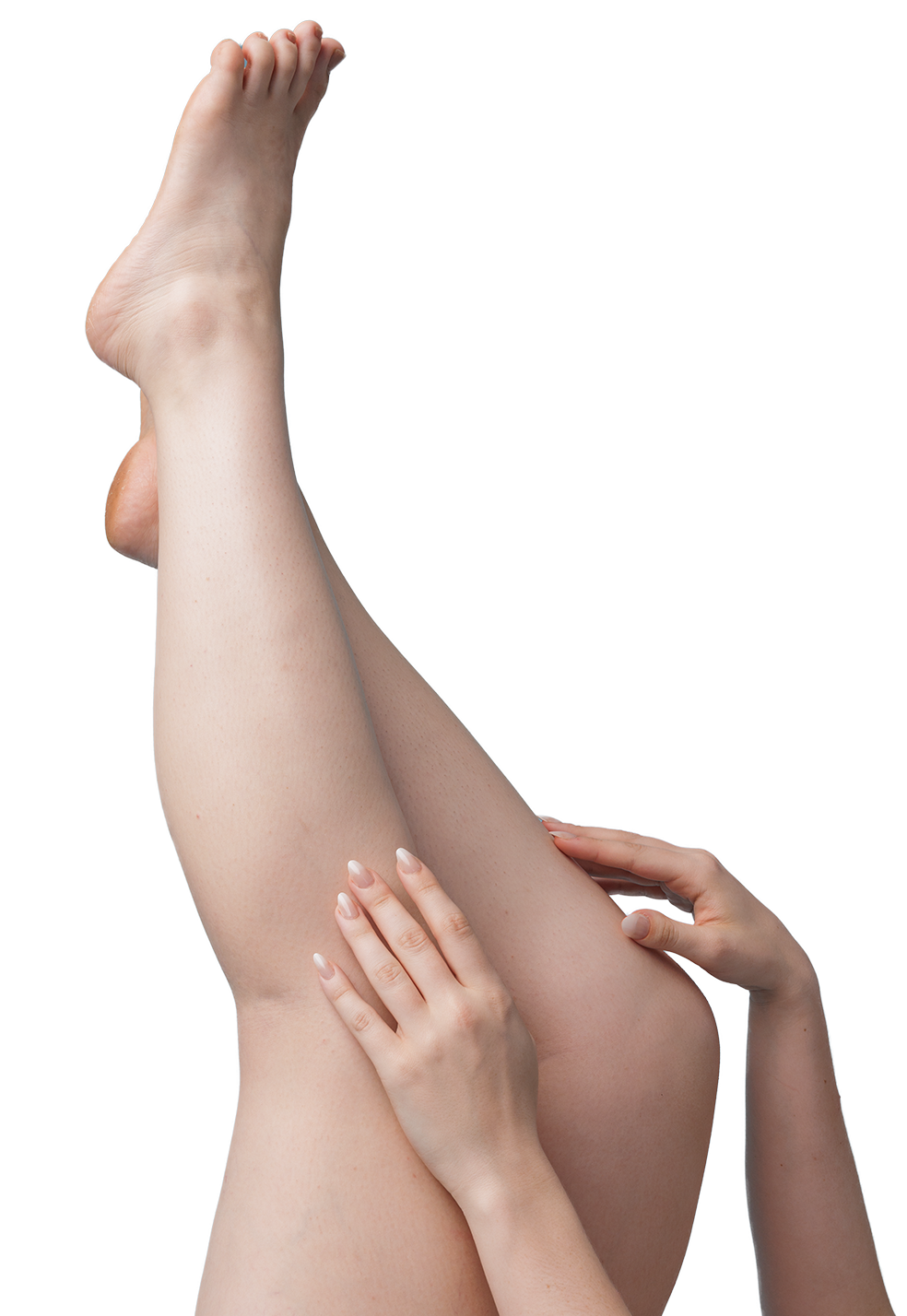 Person holding their legs up in the air while lying on their back out of the frame of the camera