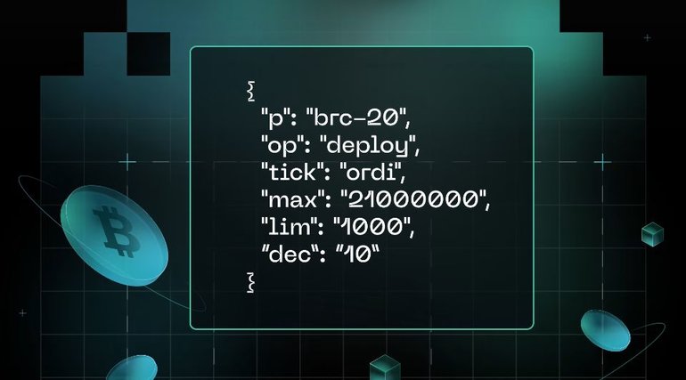 BRC-20 code snippet with inscription details on Bitcoin ordinal