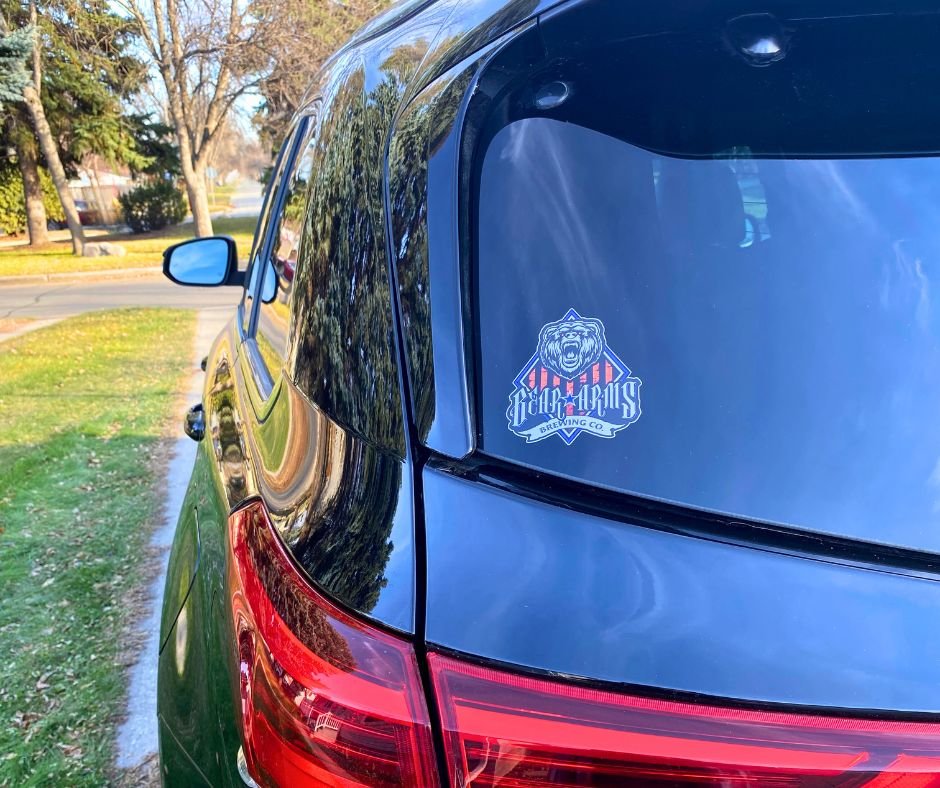 Bear Arms Brewing Metallic Sticker On Vehicle