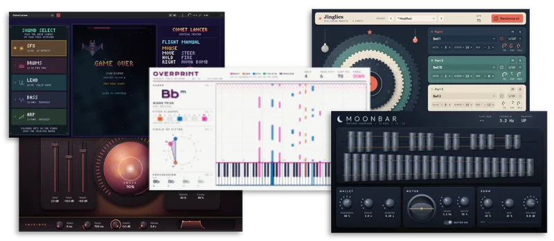 Scripted GUIs: custom instrument interfaces built with KODA, in a range of visual styles
