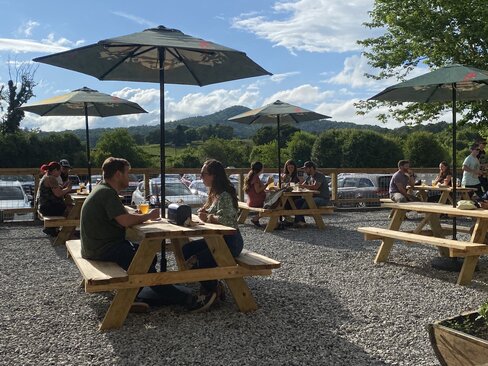 people at a table enjoying the view