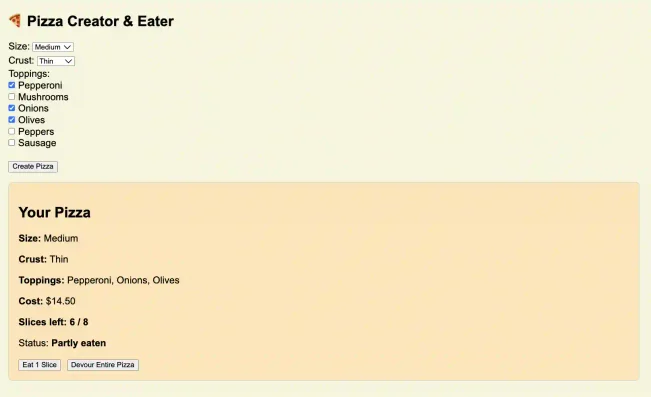Pizza Javascript Example