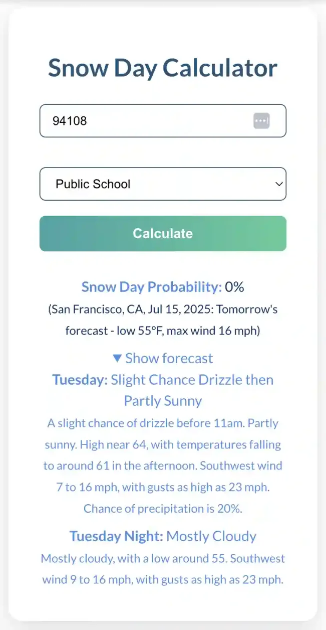 Snow day calculator demo