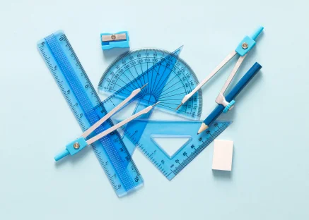 Geometry instruments like protractor, compass, divider, etc.