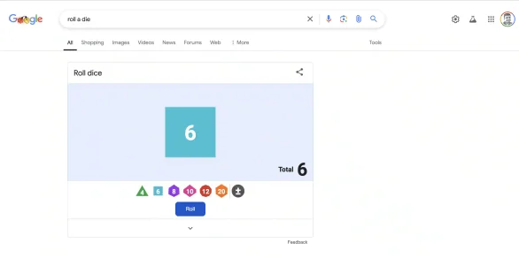 Google Tricks - Roll a Die