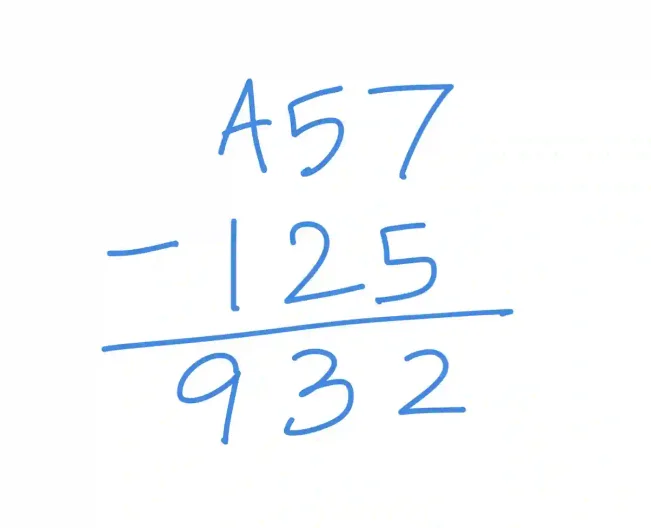 Example of hexadecimal subtraction