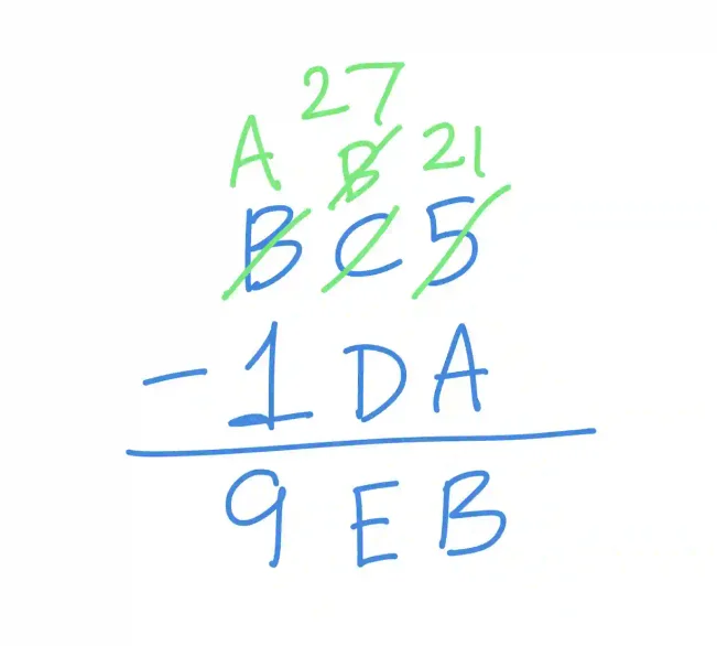 Example of hexadecimal subtraction