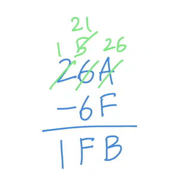 Example of hexadecimal subtraction