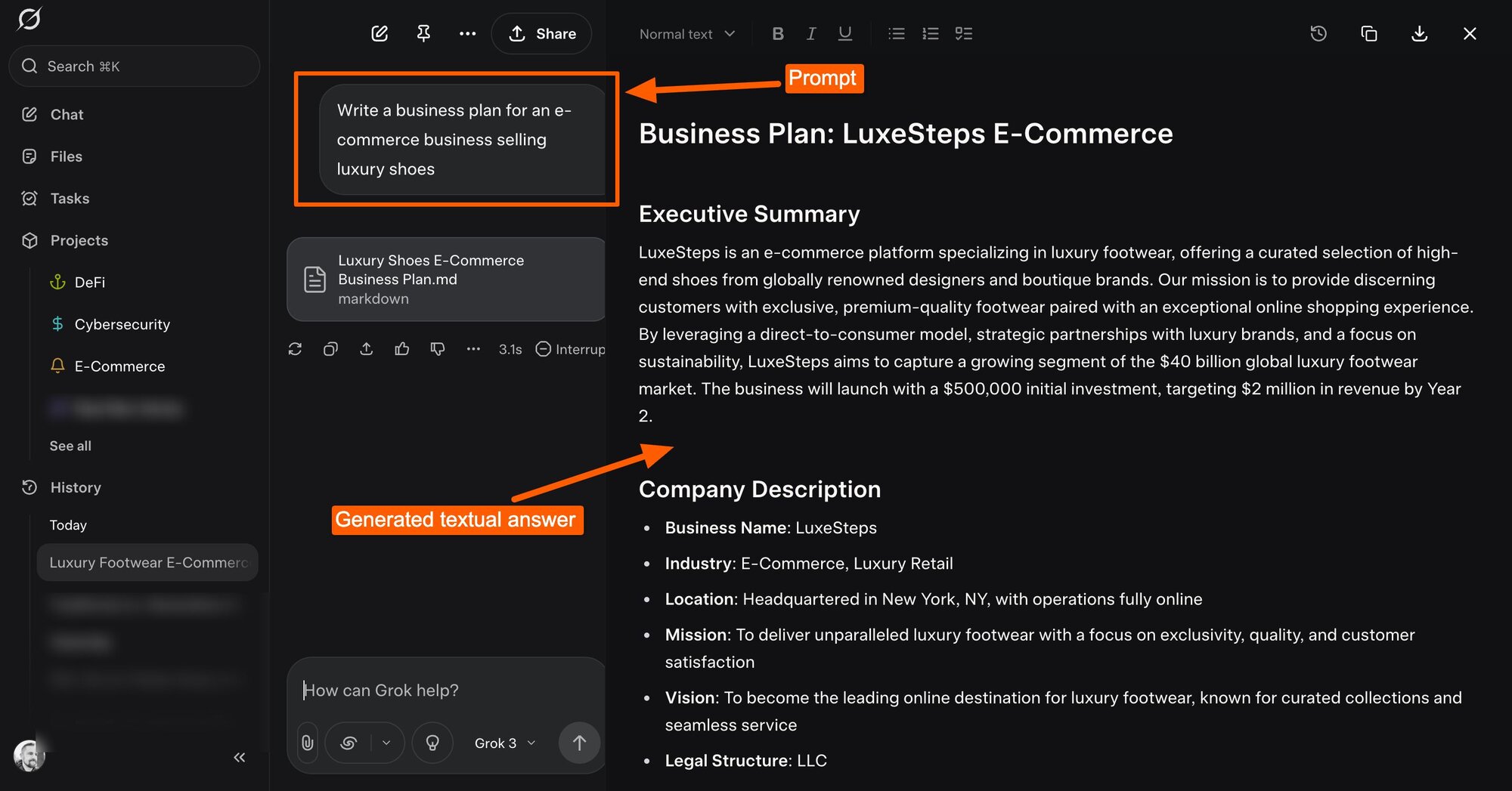 Business plan on Grok