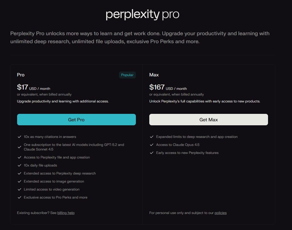 Perplexity Pro Plans