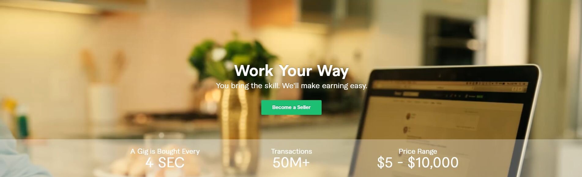 An image of Fiverr's landing page for new freelancers
