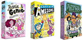 3 Books Listed: The Jeanie & Genie Collection (The First Wish/Relax to the Max/Follow Your Art/Not-So-Happy Camper) by Trish Granted. The Captain Awesome Collection (Bks. 5-8) by Stan Kirby. Ms. Frogbottom's Field Trips Magical Map Collection (Bks. 1-4) by Nancy Krulik