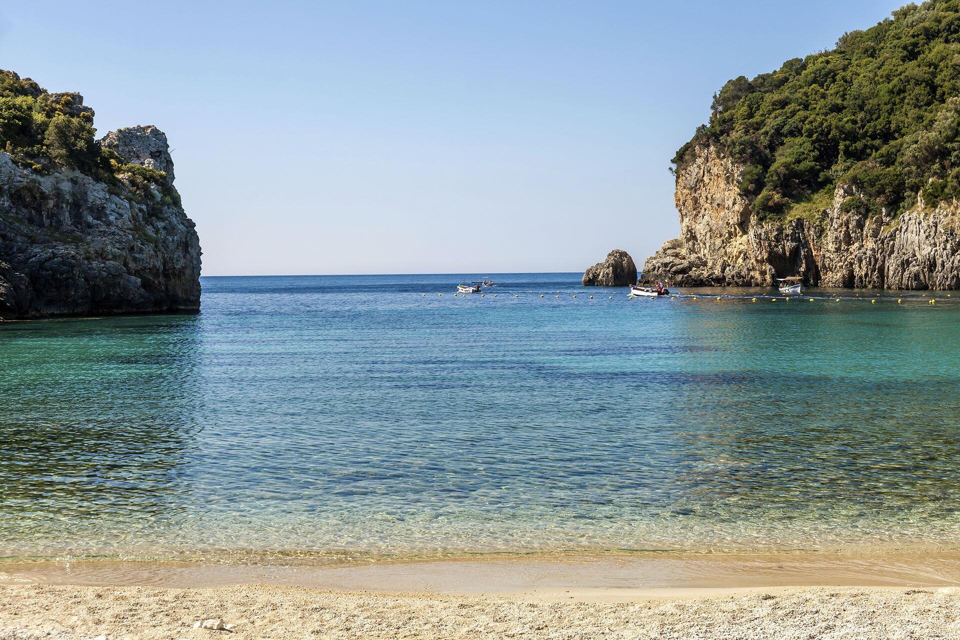 Beautiful Paleokastritsa beach in northeast Corfu.