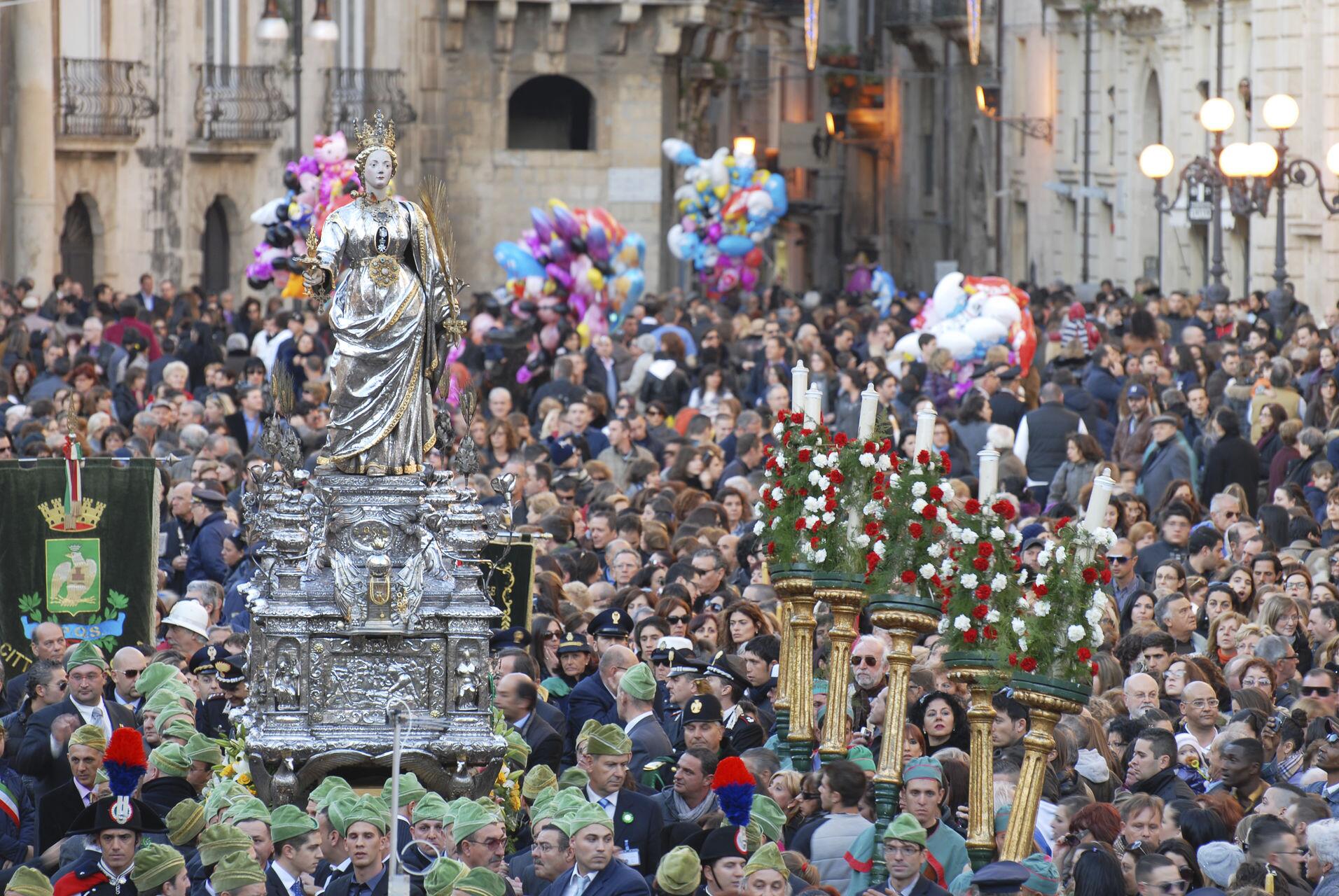 The Festa di Santa Lucia in Syracuse. Caravaggio's painting of her burial is in the church that bears her name on Ortigia.