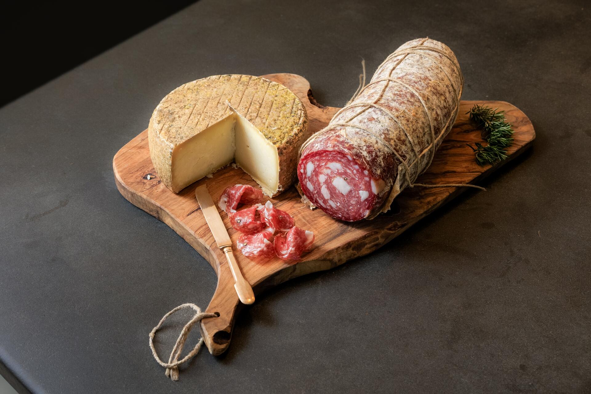 Meat and Cheese on a board 