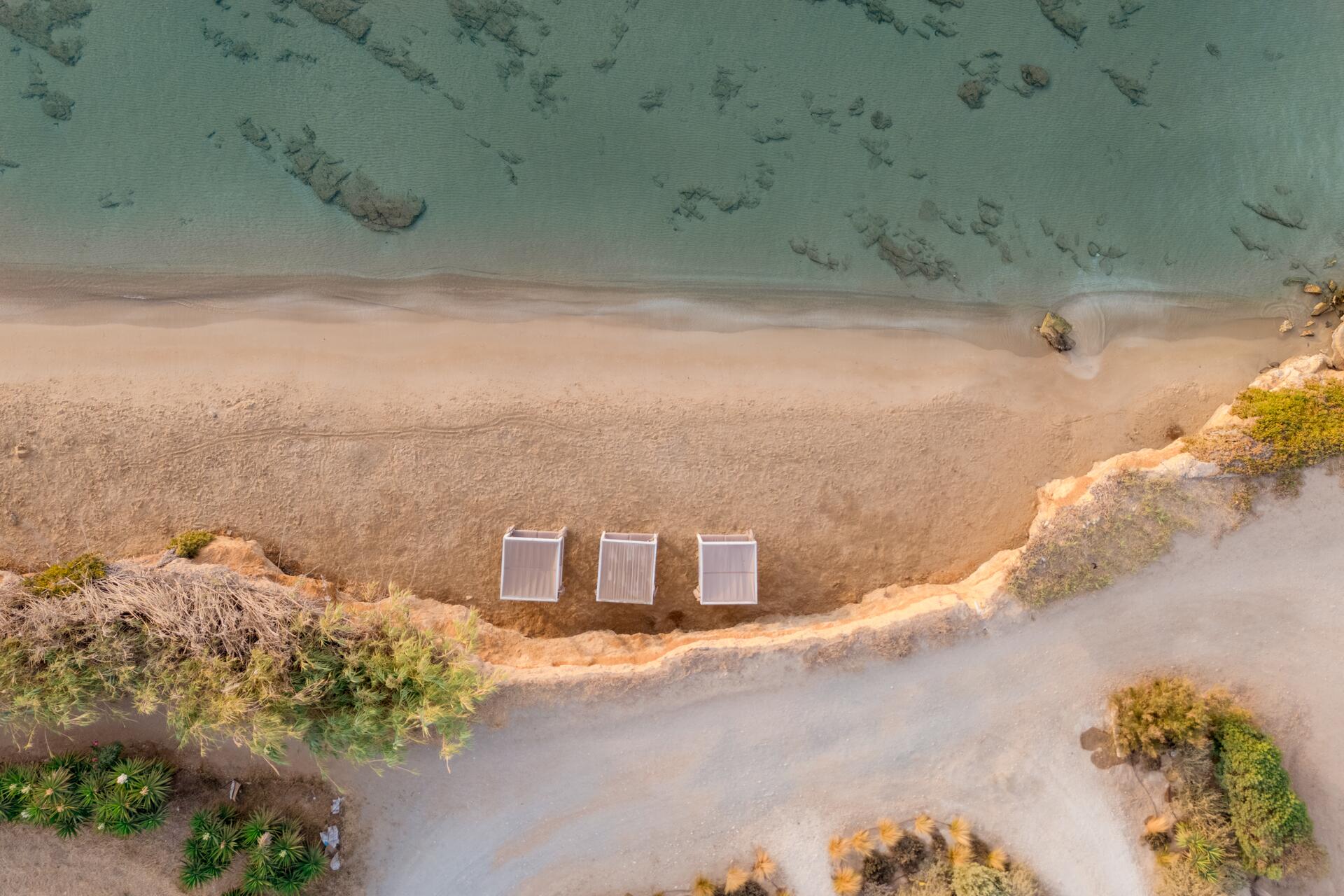 aerial view of the beach by santhia villa in paros