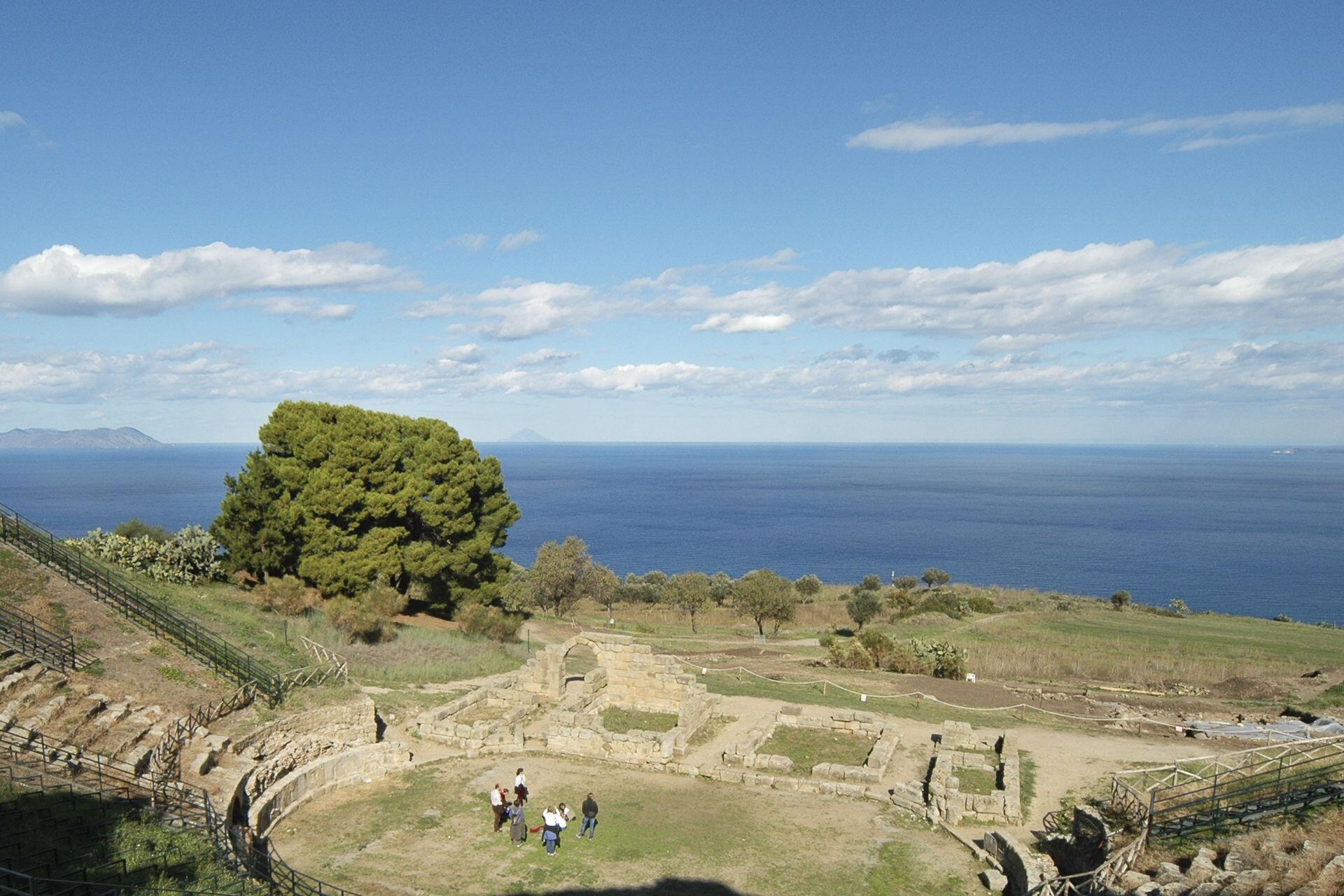 The theatre at Tindari, looking out to the Aeolian Islands.