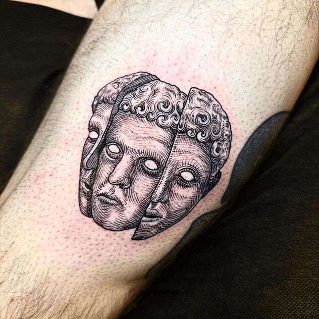 Landon Morgan Blackwork Tattoo Design of Faces