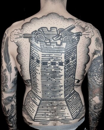 Duncan X Blackwork Back piece on man