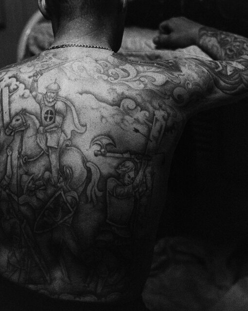 Tattooed back of a man