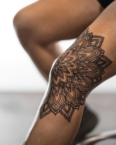 Dillon Forte Mandala Tattoo on Woman's knee