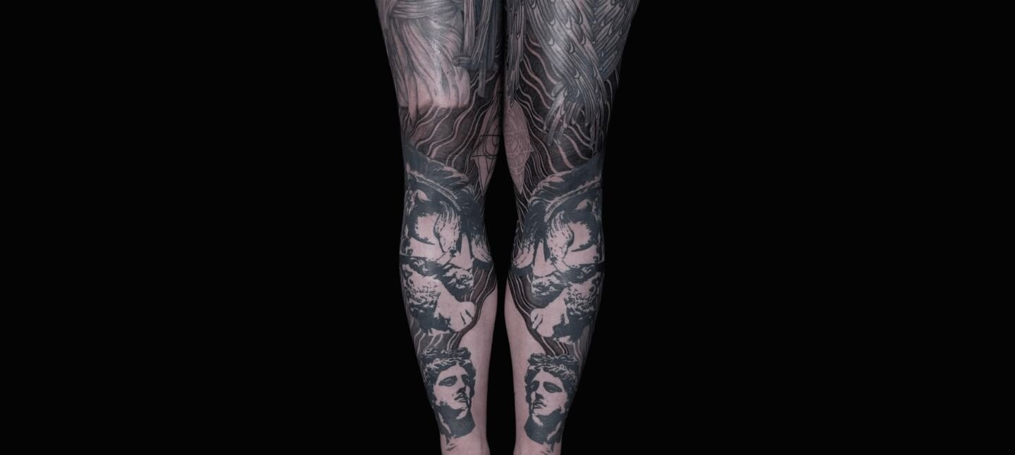Black Work Tattoo Designs on Women's legs