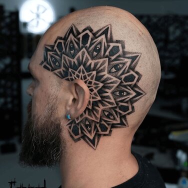 Ilya Cascad Tattoo Designs on  Man's Head