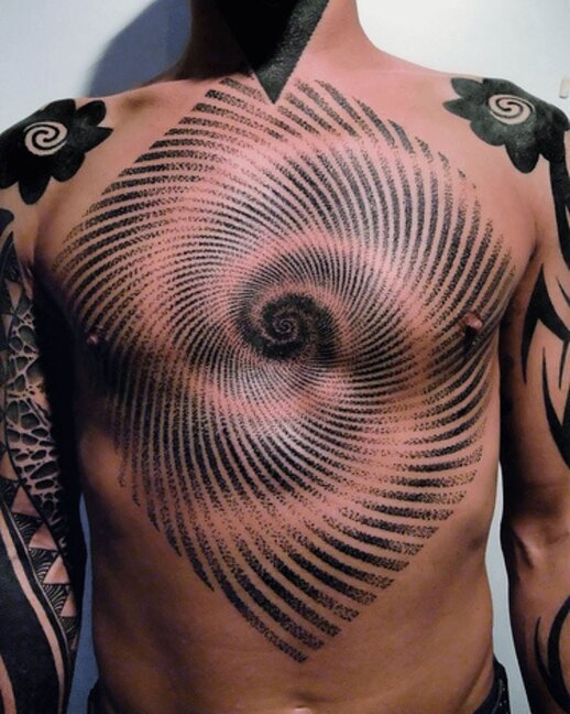 Xed Le Head Blackwork Chest pice on man