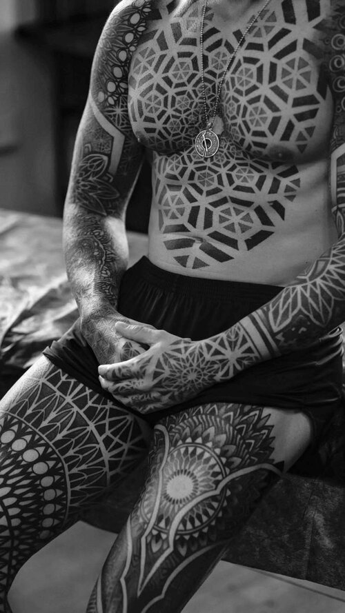 Dillon Forte Geometric Tattoo Design Body Suit on man
