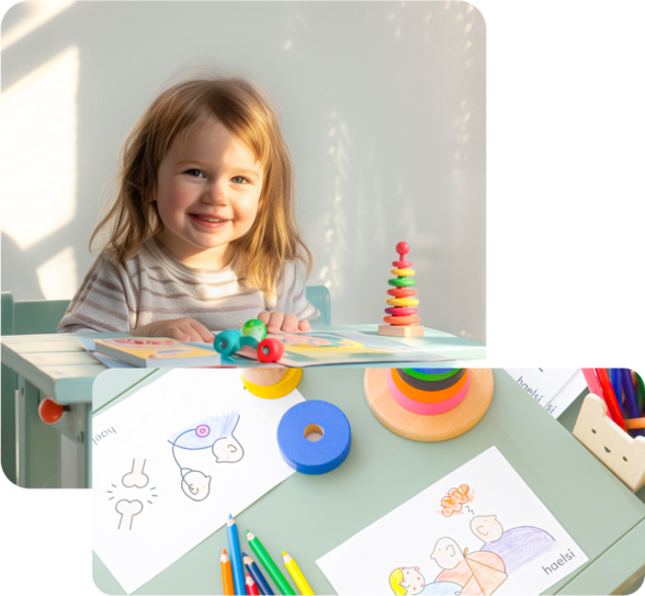 Ein Kind spielt im liebevoll gestalteten Wartebereich für Kids bei haelsi