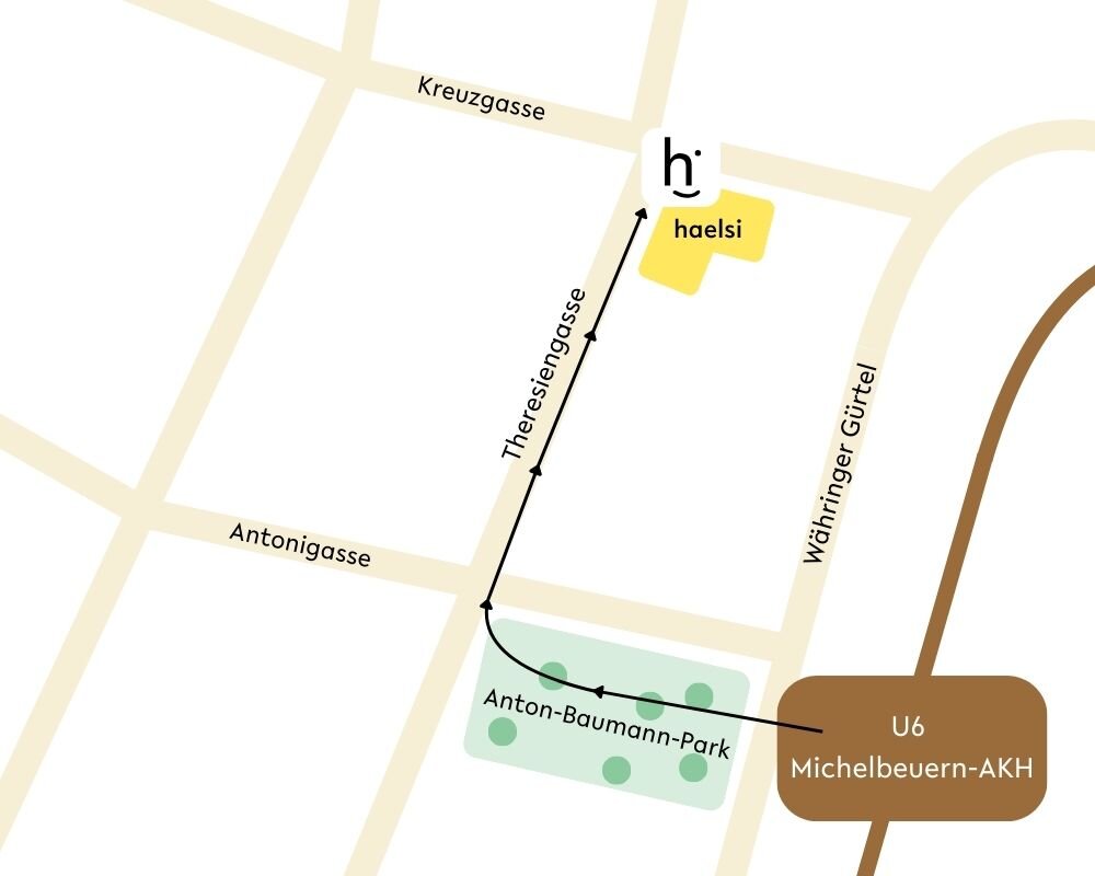 Wegbeschreibung mit Karte: So kommst du von der U6 Michelbeuern zu haelsi