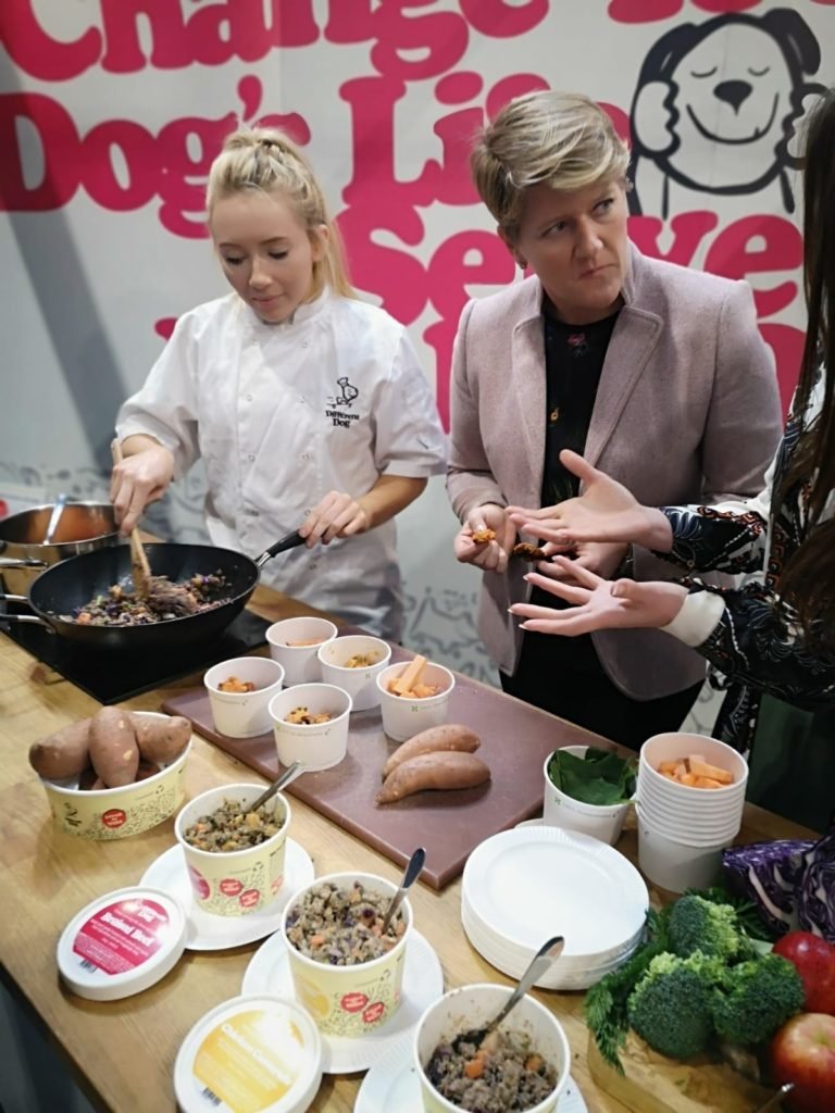 Dog food cooking session at Crufts with Clare Balding