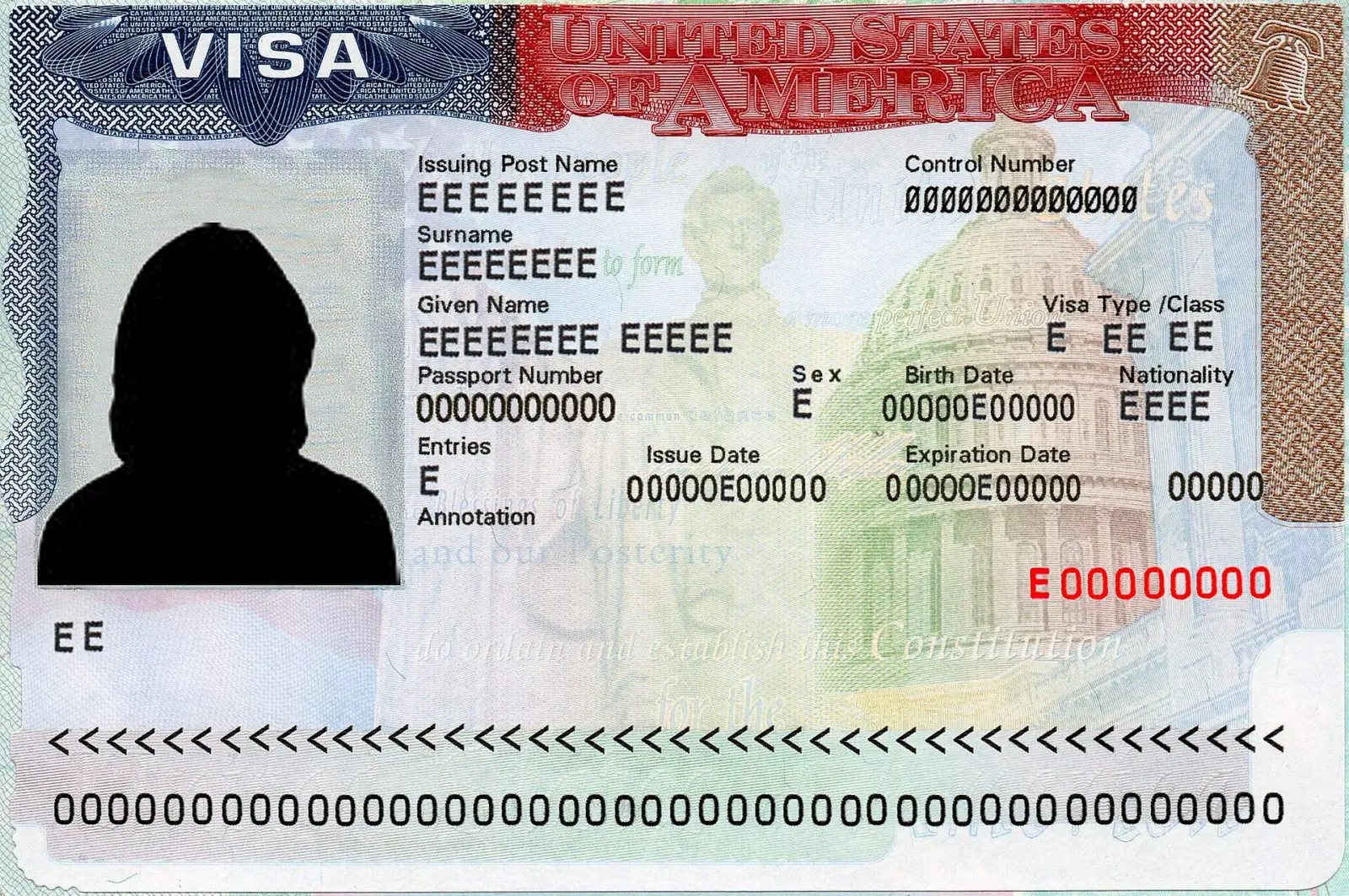 US visa number placement - red ink