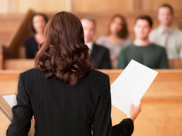 A lawyer litigating in a court of law