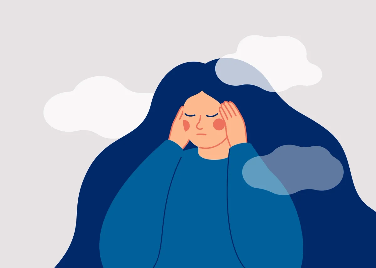 A graphic of a woman thinking.
