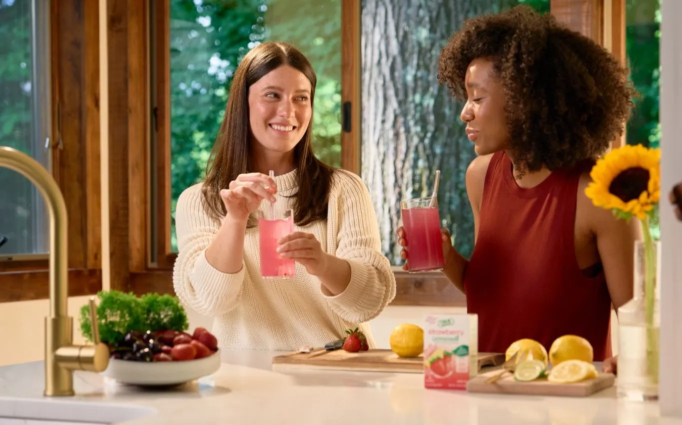 Two Friends Drinking Summer Berry Lemonade Refreshers