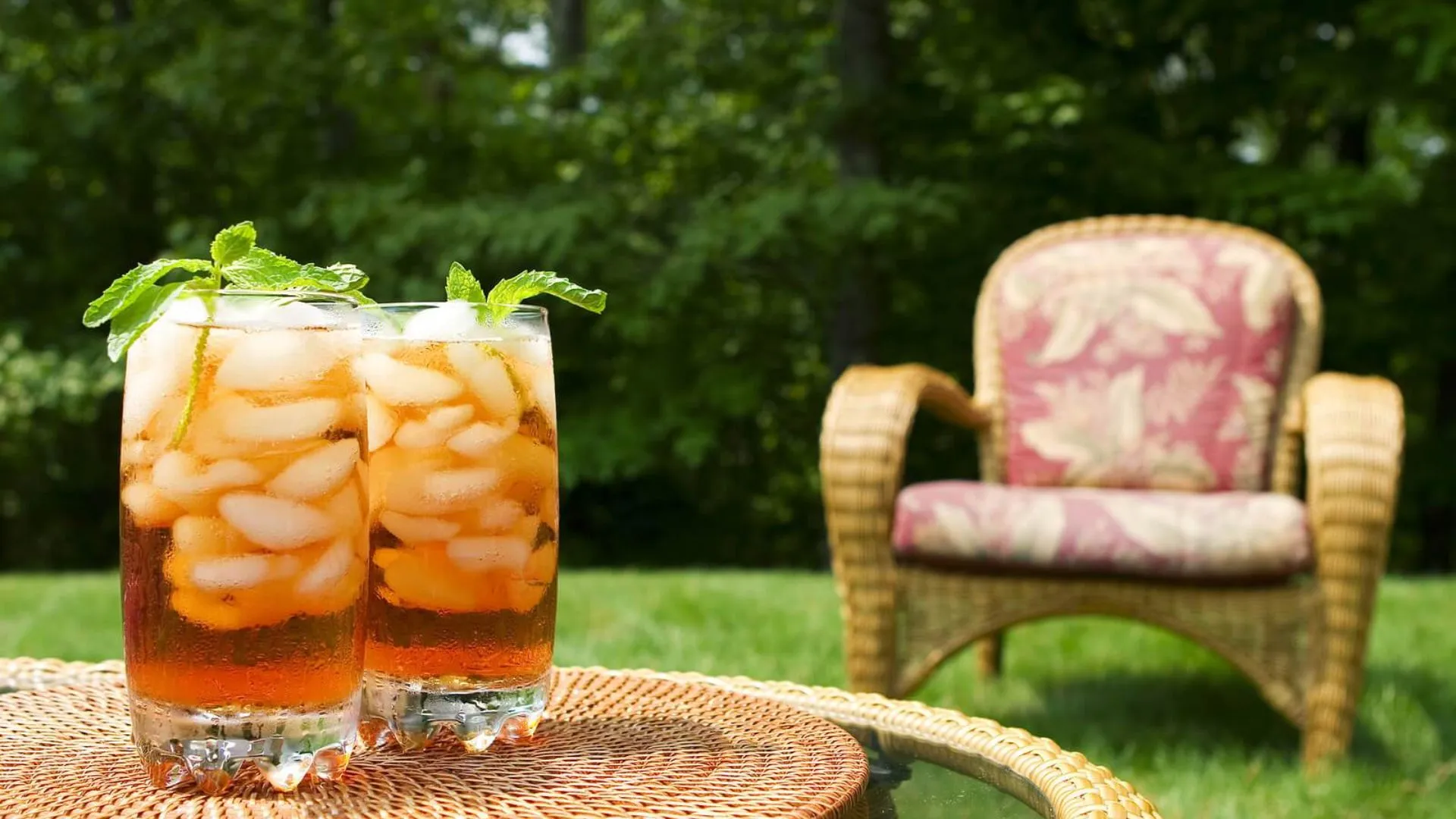 Iced Lemon Tea Glasses On An Outdoor Table