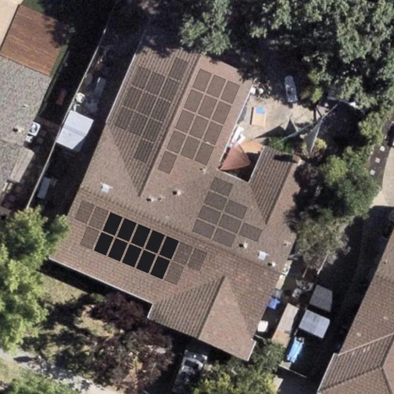 Aerial view of solar panels on roof