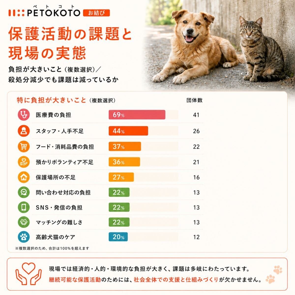 保護活動の課題と現場の実態のグラフ