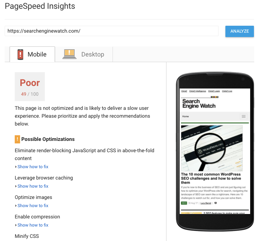 google page speed insights