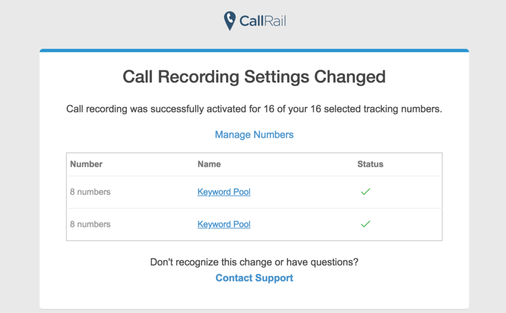 Call recording for call tracking numbers