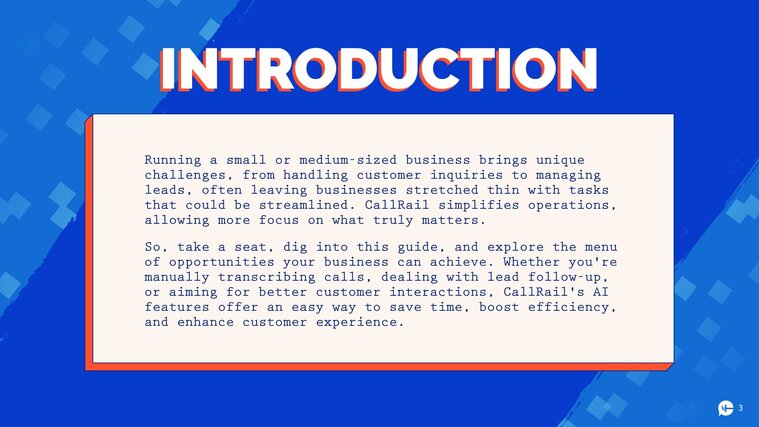 Running a small or medium-sized business brings unique challenges, from handling customer inquiries to managing leads, often leaving businesses stretched thin with tasks that could be streamlined. CallRail simplifies operations, allowing more focus on what truly matters. So, take a seat, dig into this guide, and explore the menu of opportunities your business can achieve. Whether you're manually transcribing calls, dealing with lead follow-up, or aiming for better customer interactions, CallRail's AI features offer an easy way to save time, boost efficiency, and enhance customer experience.