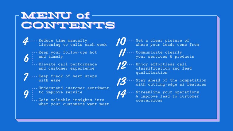 Table of contents of CallRail's AI Feature Menu