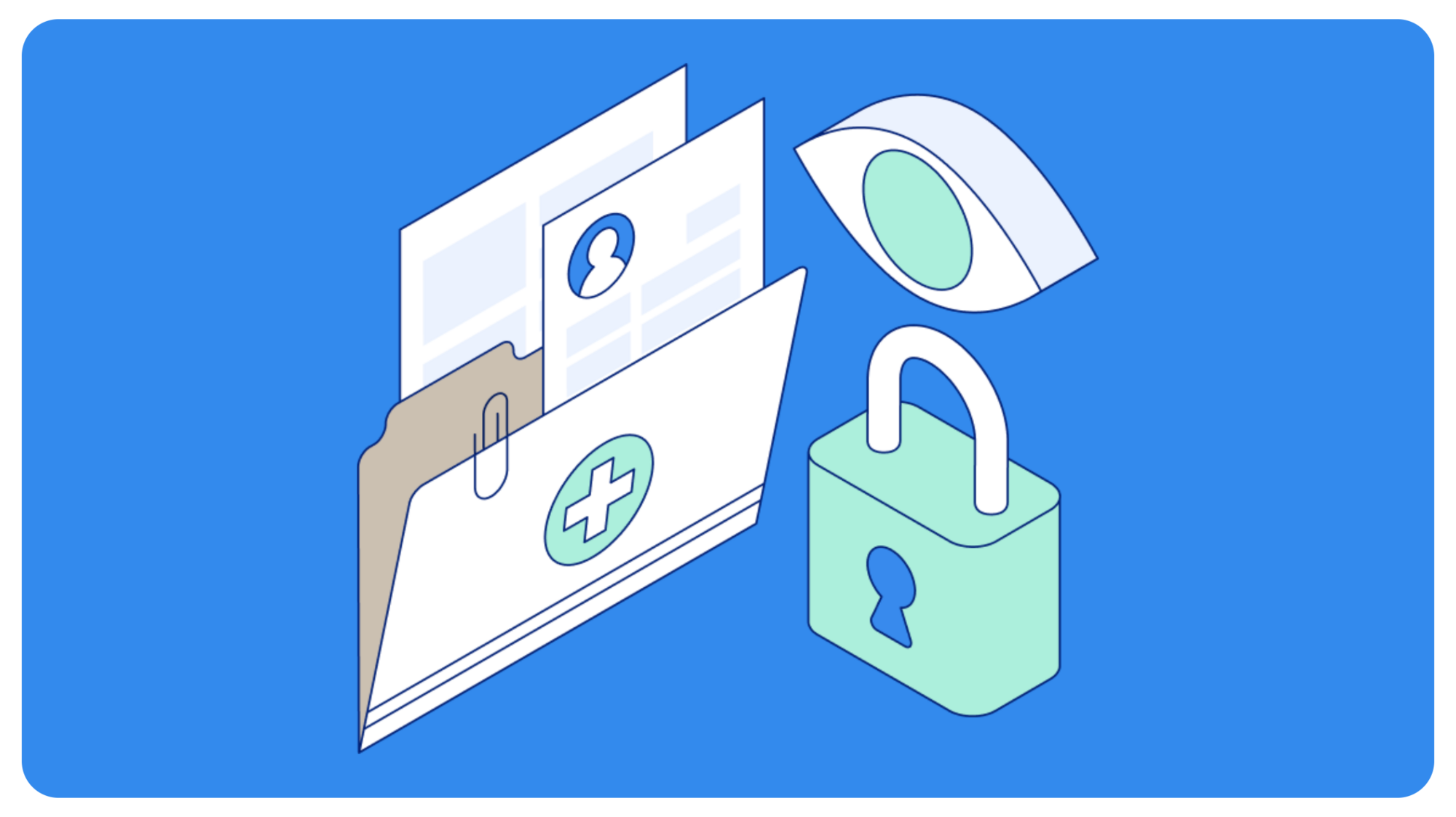 a folder with files and an eye over a lock