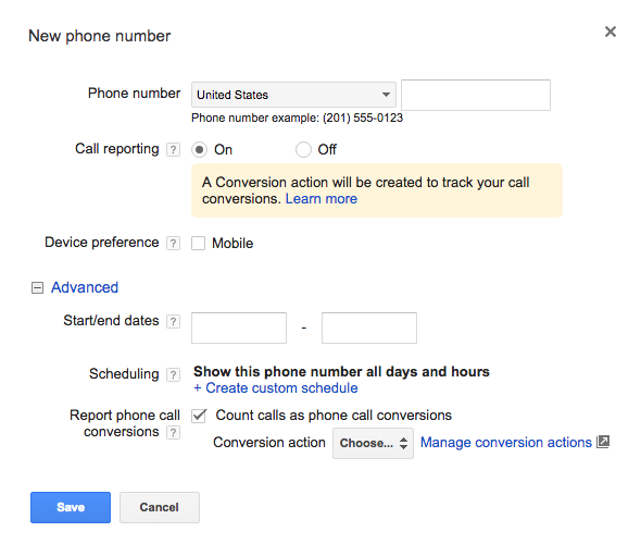 adwords call extension set up