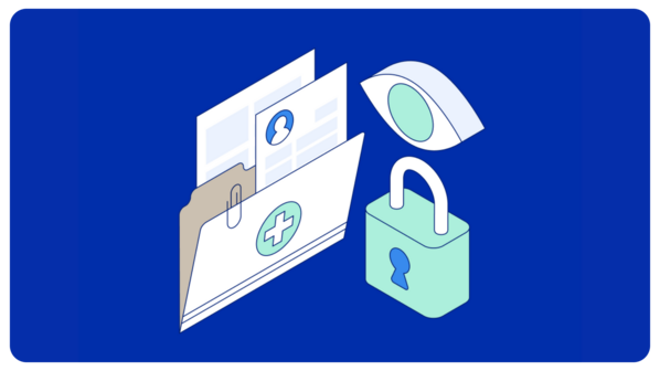 lock and an eye looking at medical documents